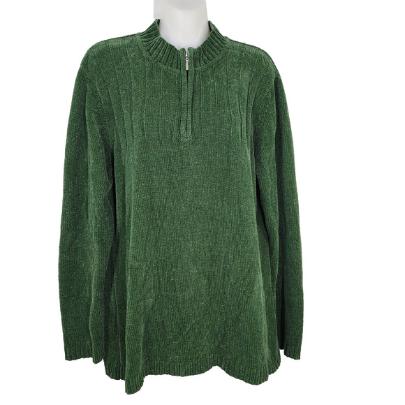 Denim & Co Sweater Large Chenille Half Zip Mock Neck Pullover Long Sleeve Green - Picture 1 of 9